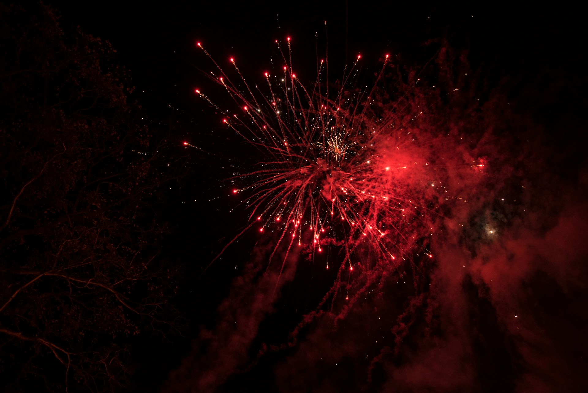 Red fireworks in the sky