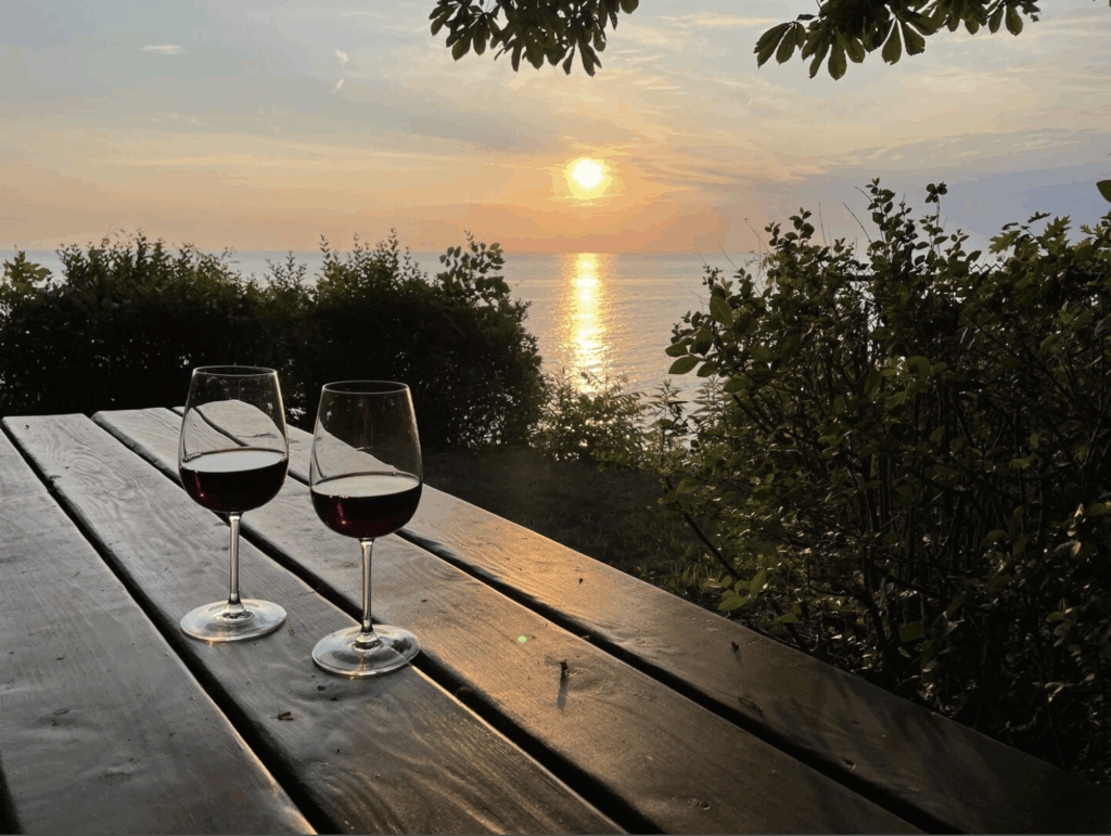 sunset, wine, Lake Michigan, view, lake view